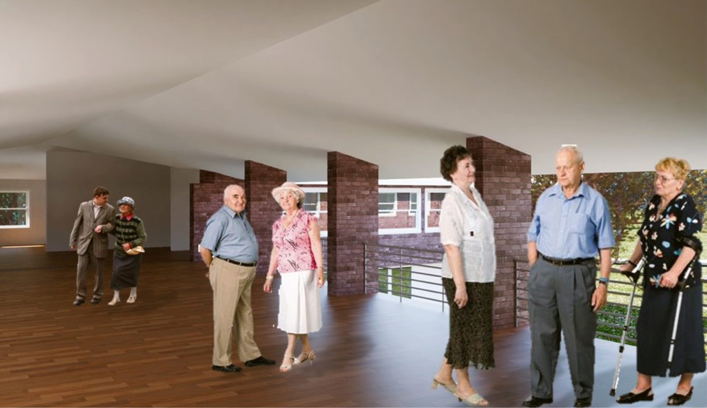 Spacious indoor lounges to promote mobility and social engagement among residents.