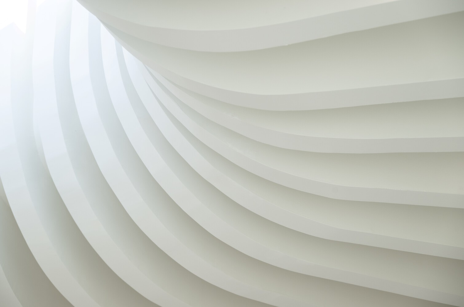 Close-up of the layered white ceiling ribs showing their concentric undulating profile
