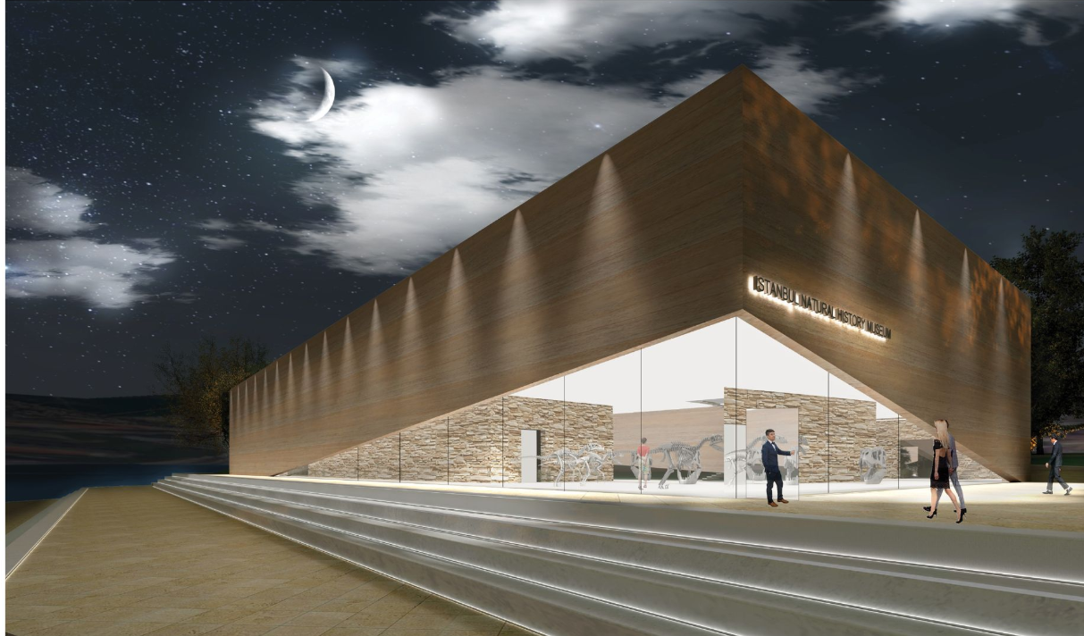 Istanbul Natural History Museum at Night – A striking modern design illuminated against the night sky.