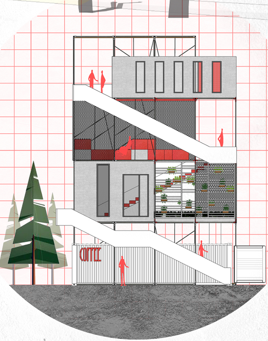 Structural Detail – A close-up of the unit's modular grid and interactive elements.