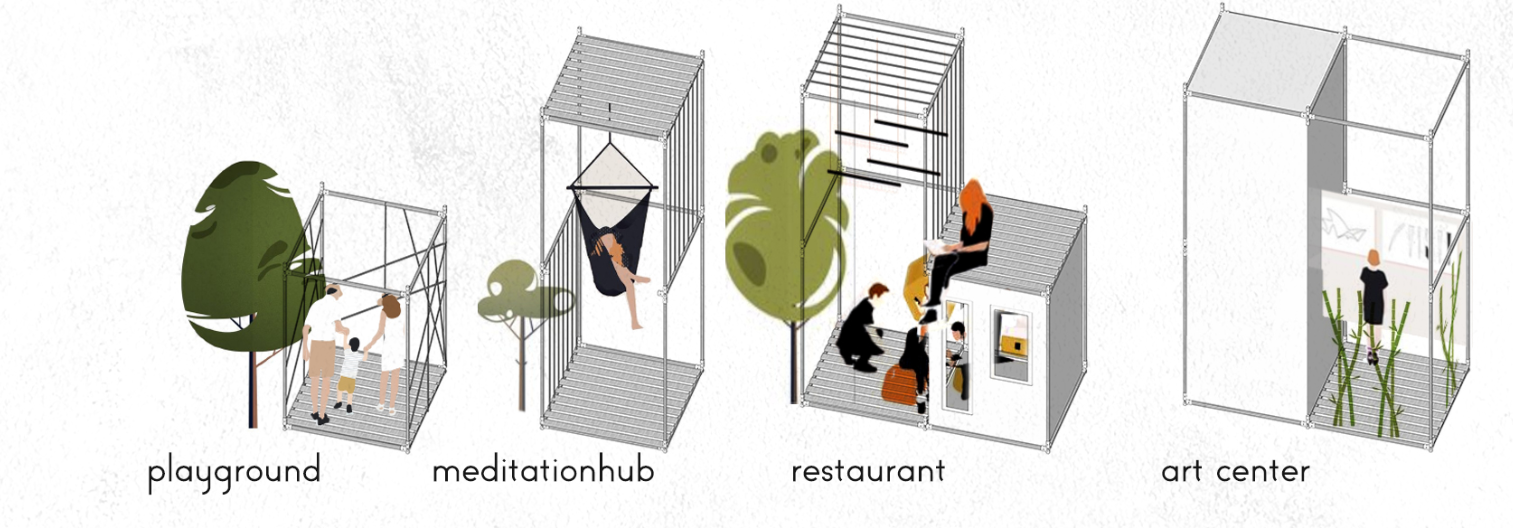 Flexible Functions – Adaptable units for playgrounds, meditation hubs, restaurants, and art centers.