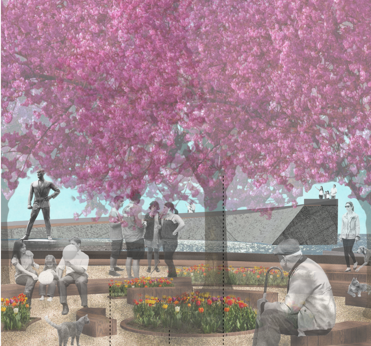 Seaside Garden – A vibrant social space surrounded by colorful flora.