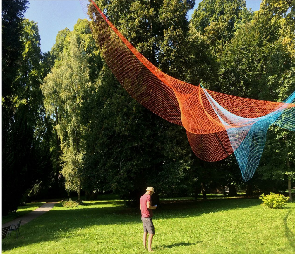 Artistic Canopy: An immersive play of structure and space above the viewer.