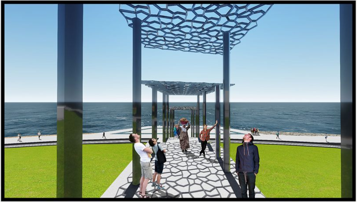 Shaded Water Canopy – A beautifully designed structure symbolizing the water cycle while offering shade and aesthetic appeal.