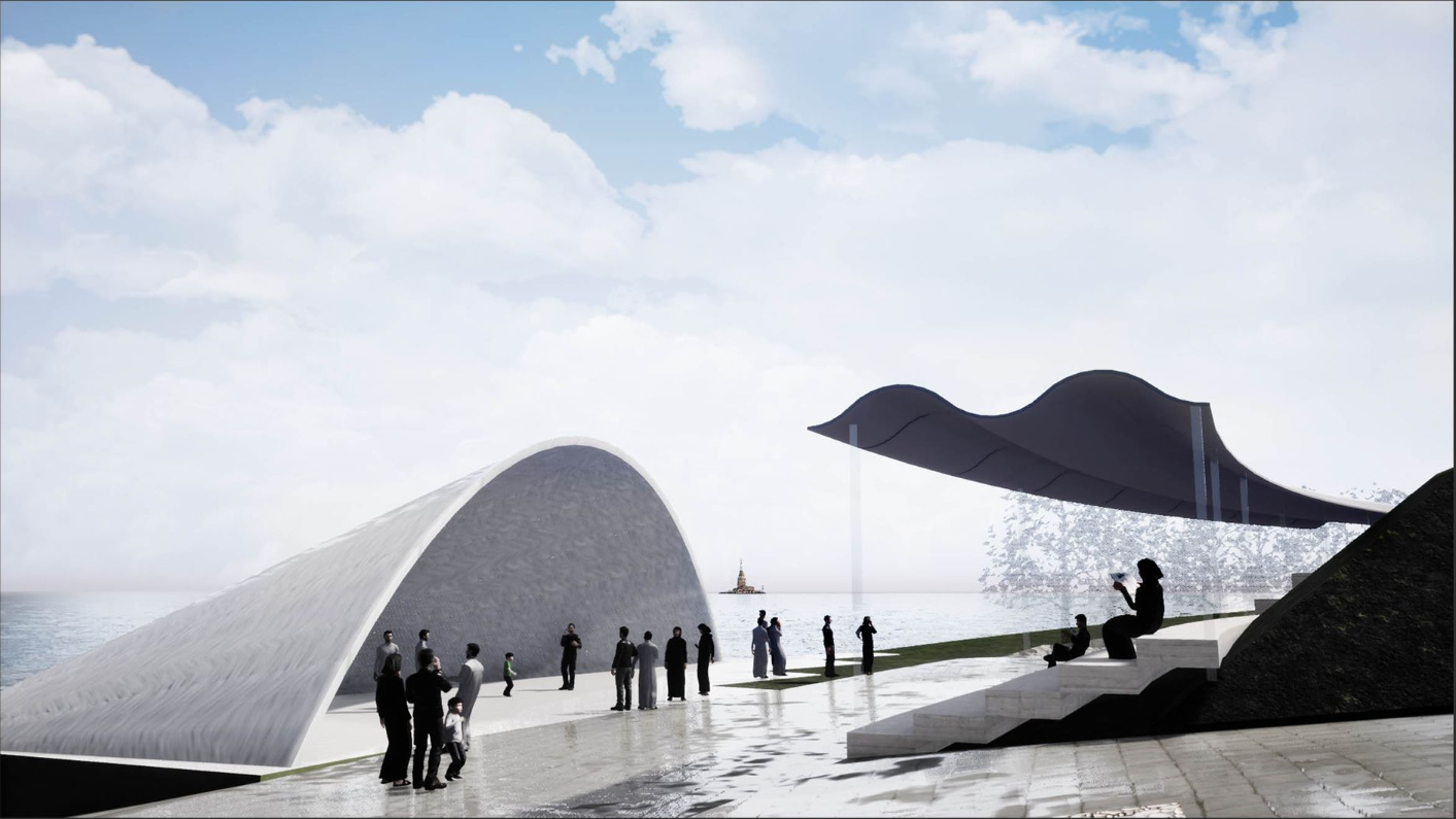 Innovative Architecture – Shaded pavilions and open spaces create a dynamic environment for public engagement.