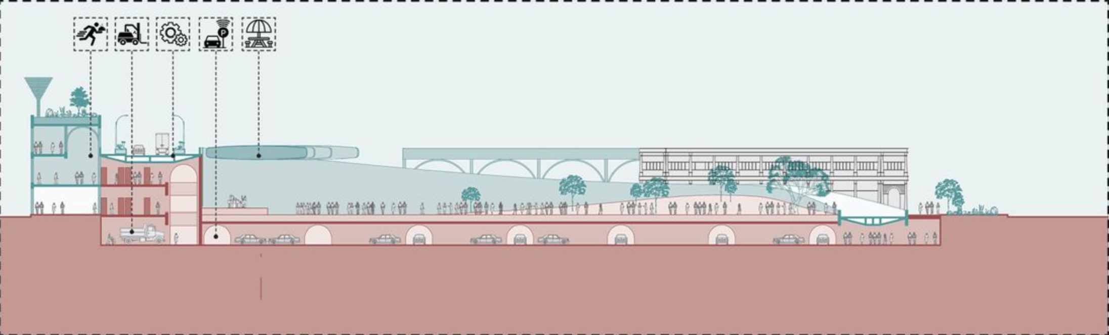 Underground Urban Strategy – Maximizing land use through multi-tiered, interconnected urban layers.