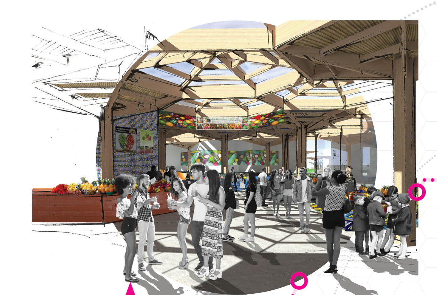 Vibrant Market Hub – A dynamic indoor market fostering social and economic exchange.