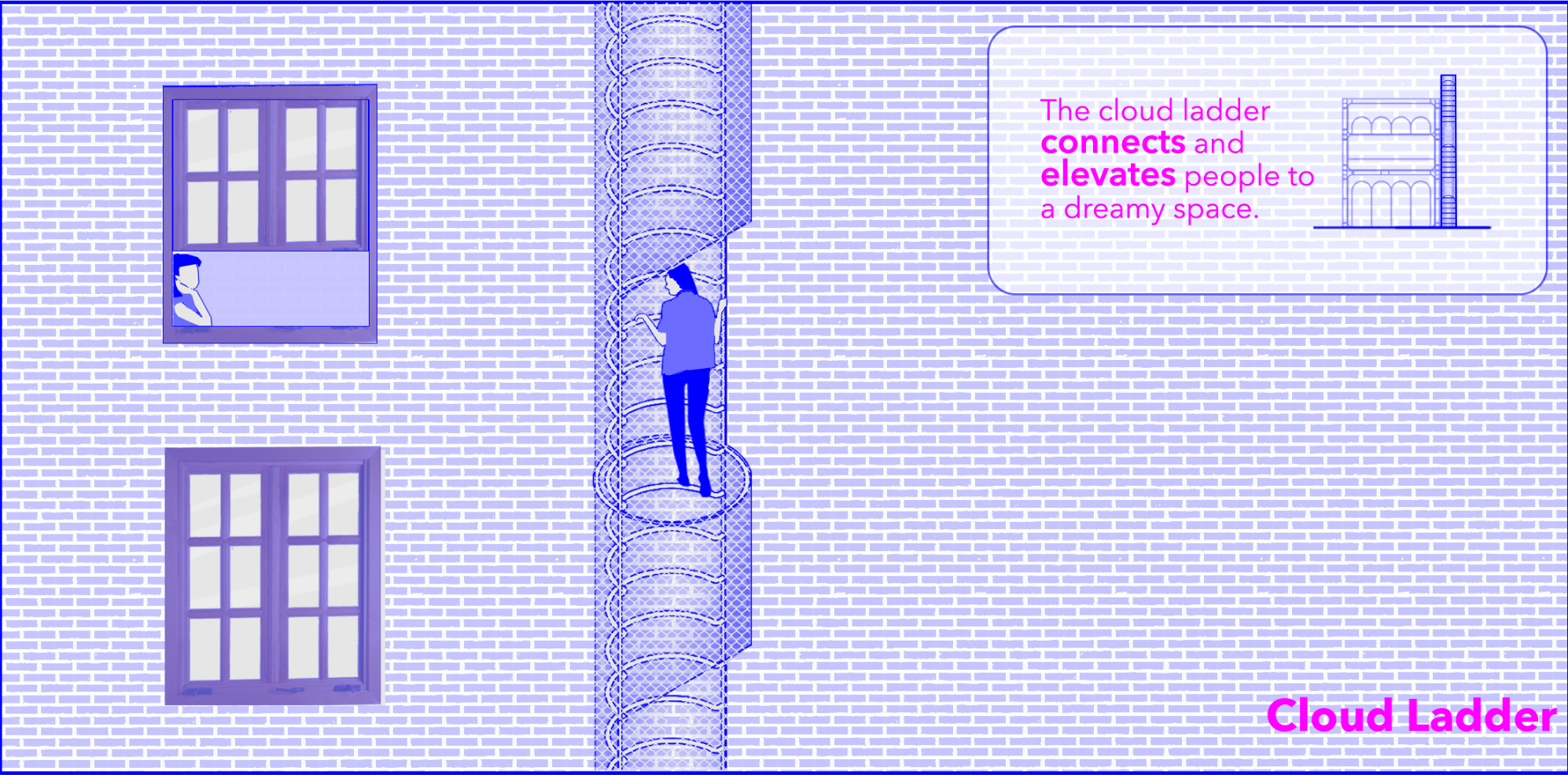 Cloud Ladder – A vertical pathway connecting people to an elevated, dreamy space.