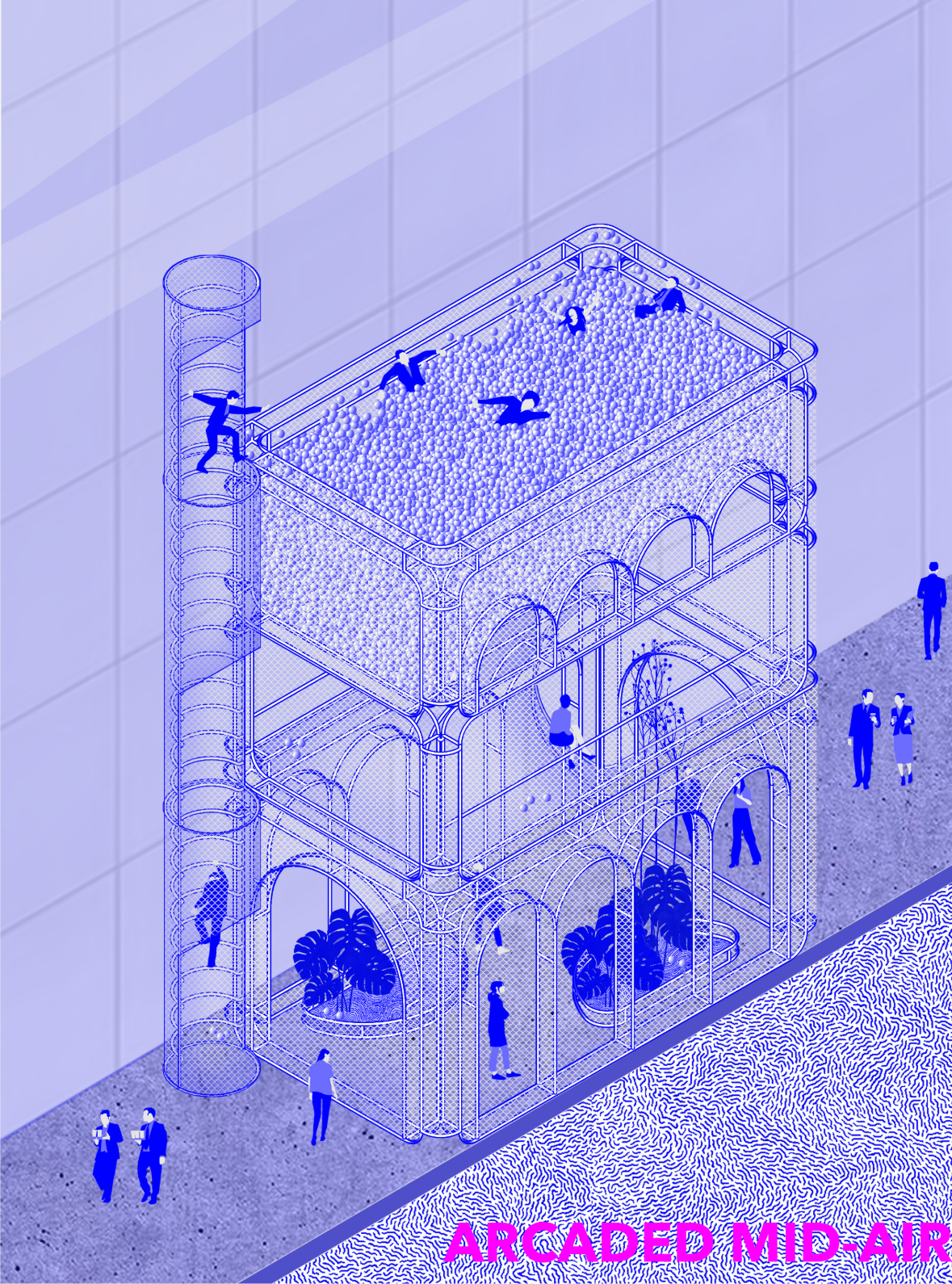 Arcaded Mid-Air – A multi-level urban oasis fostering interaction and leisure.