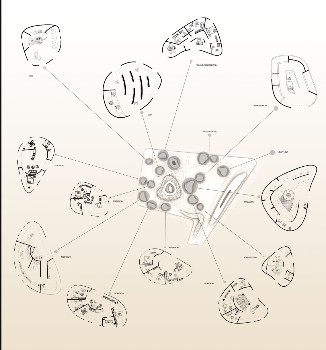 Master Plan - A detailed architectural layout of residential and communal spaces within the project.