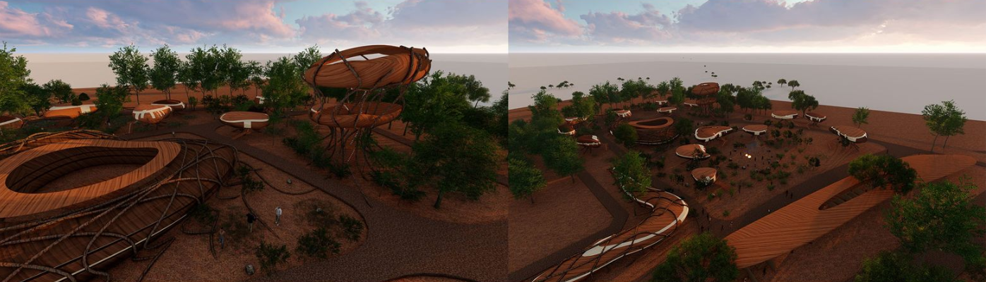 Community Spaces - A vibrant gathering area where visitors engage with indigenous traditions.