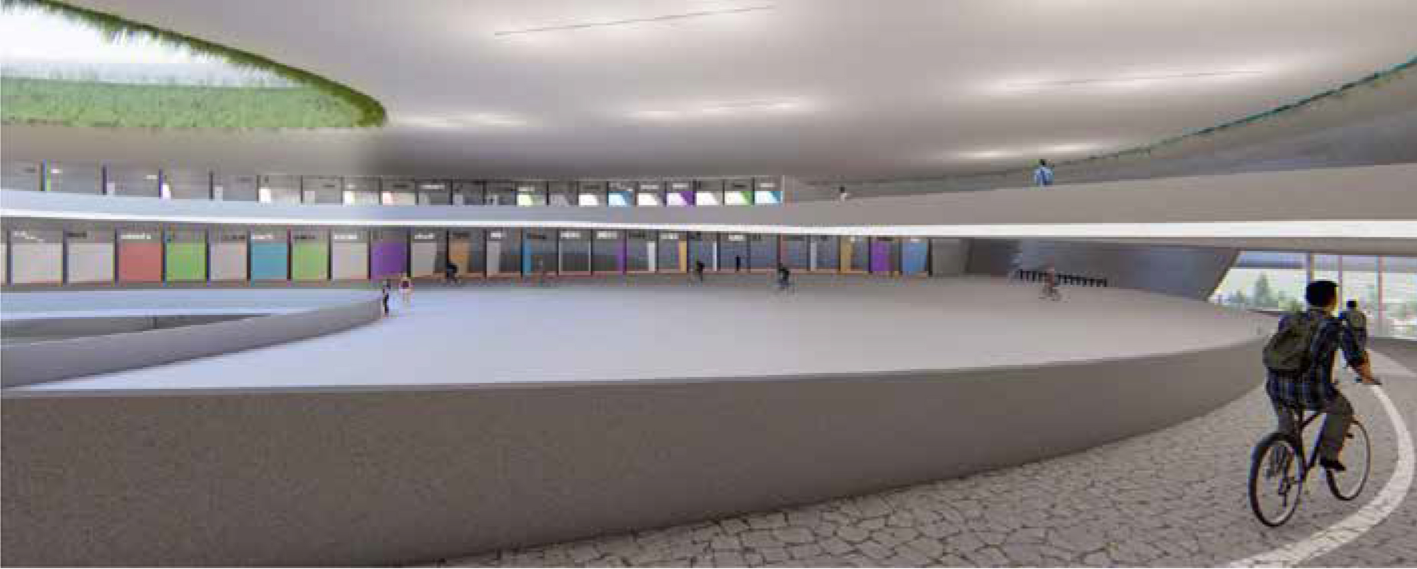 Cycling & Shopping – A pedestrian and bike-friendly shopping experience promoting sustainability.