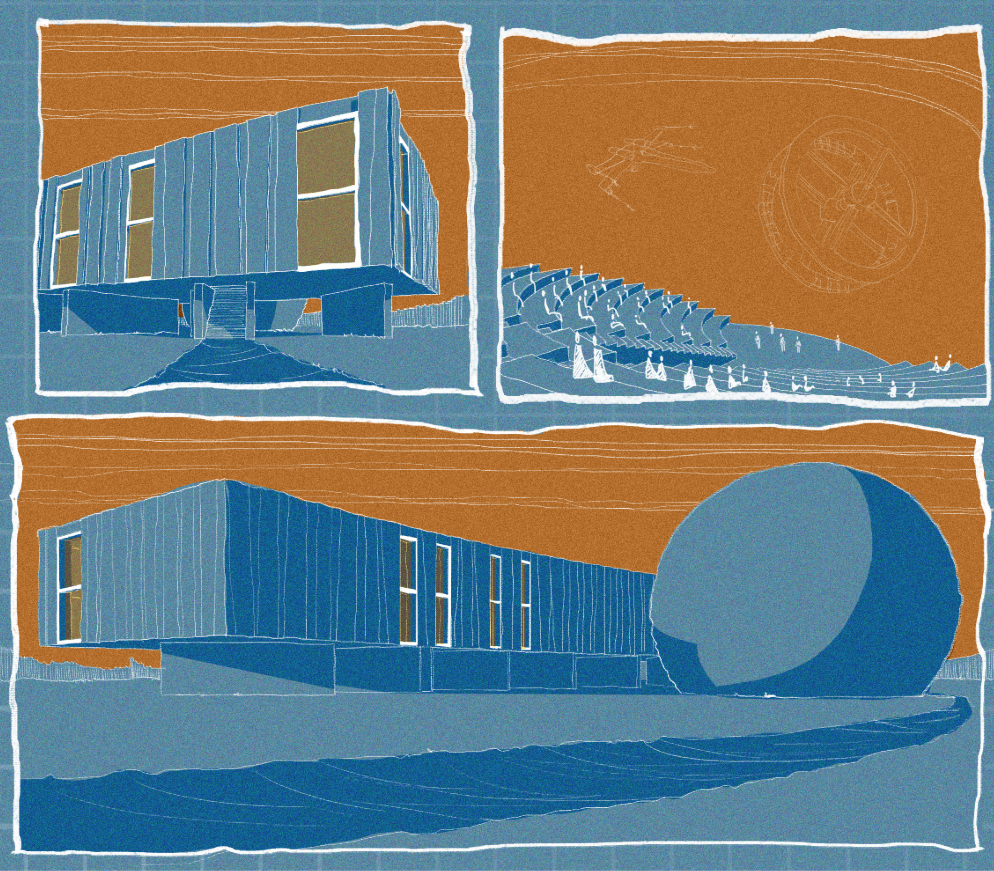 Concept Sketches: Early design evolution exploring the intersection of geometric forms and structural balance.