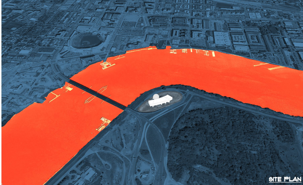 Site Plan: The project's strategic placement within the urban landscape, connecting land and water seamlessly.