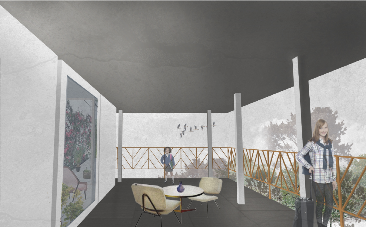 Open-air communal space – A shared relaxation area designed for urban young professionals.