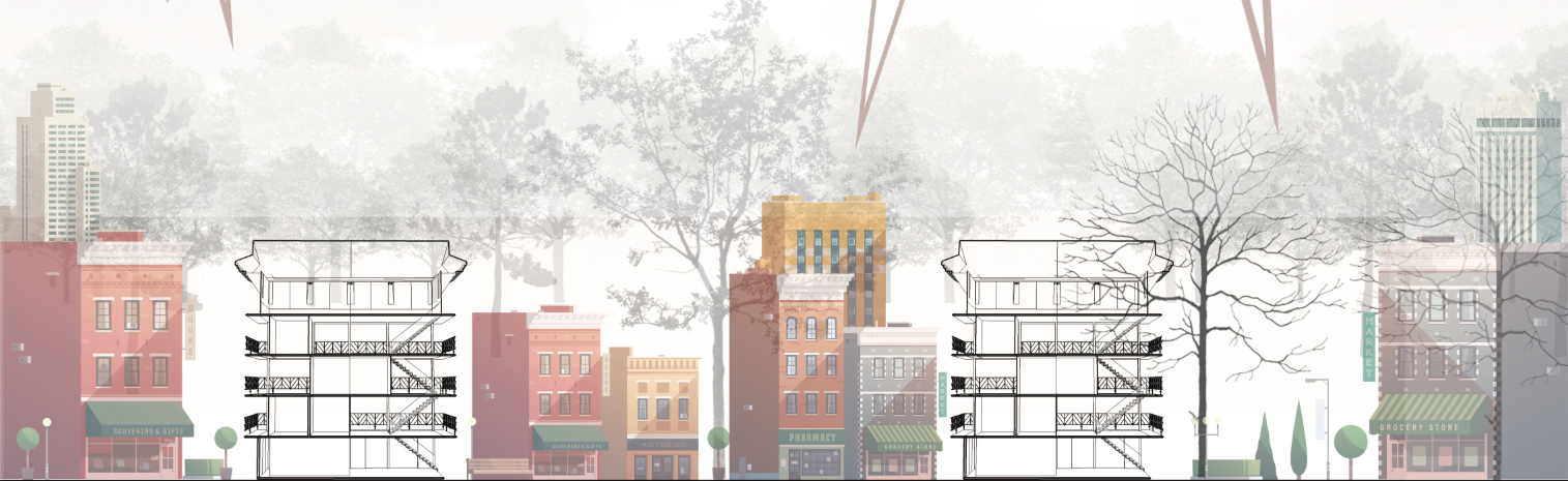 Mixed-use urban setting – The integration of commercial and residential functions.