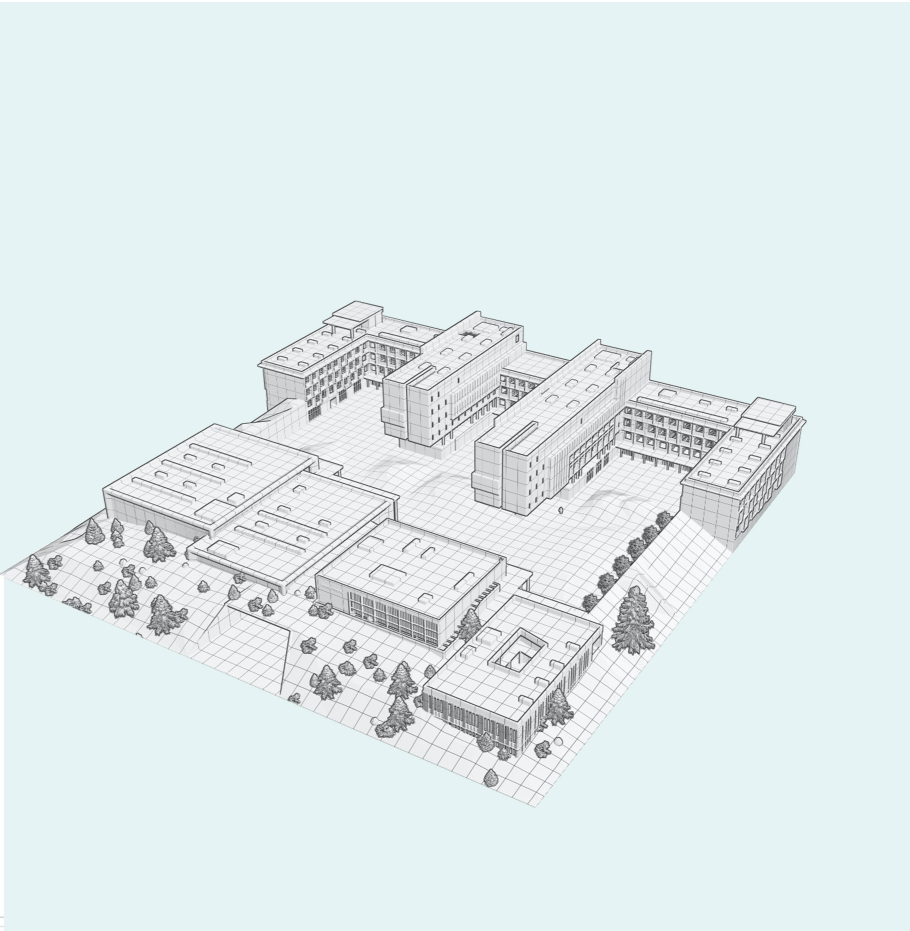 Architectural Blueprint – A detailed 3D plan showcasing the layout of a sustainable correctional facility.