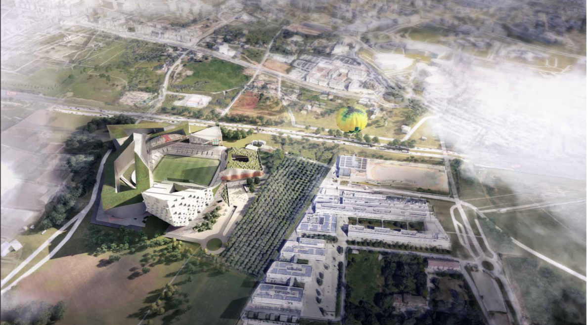 Aerial Perspective – The Hidden Stadium, a catalyst for sustainable urban development in Montpellier.