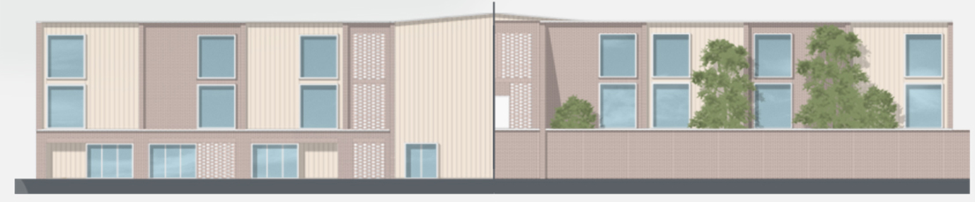 Front Elevation – A human-centered prison facade with integrated greenery and flexible design elements.