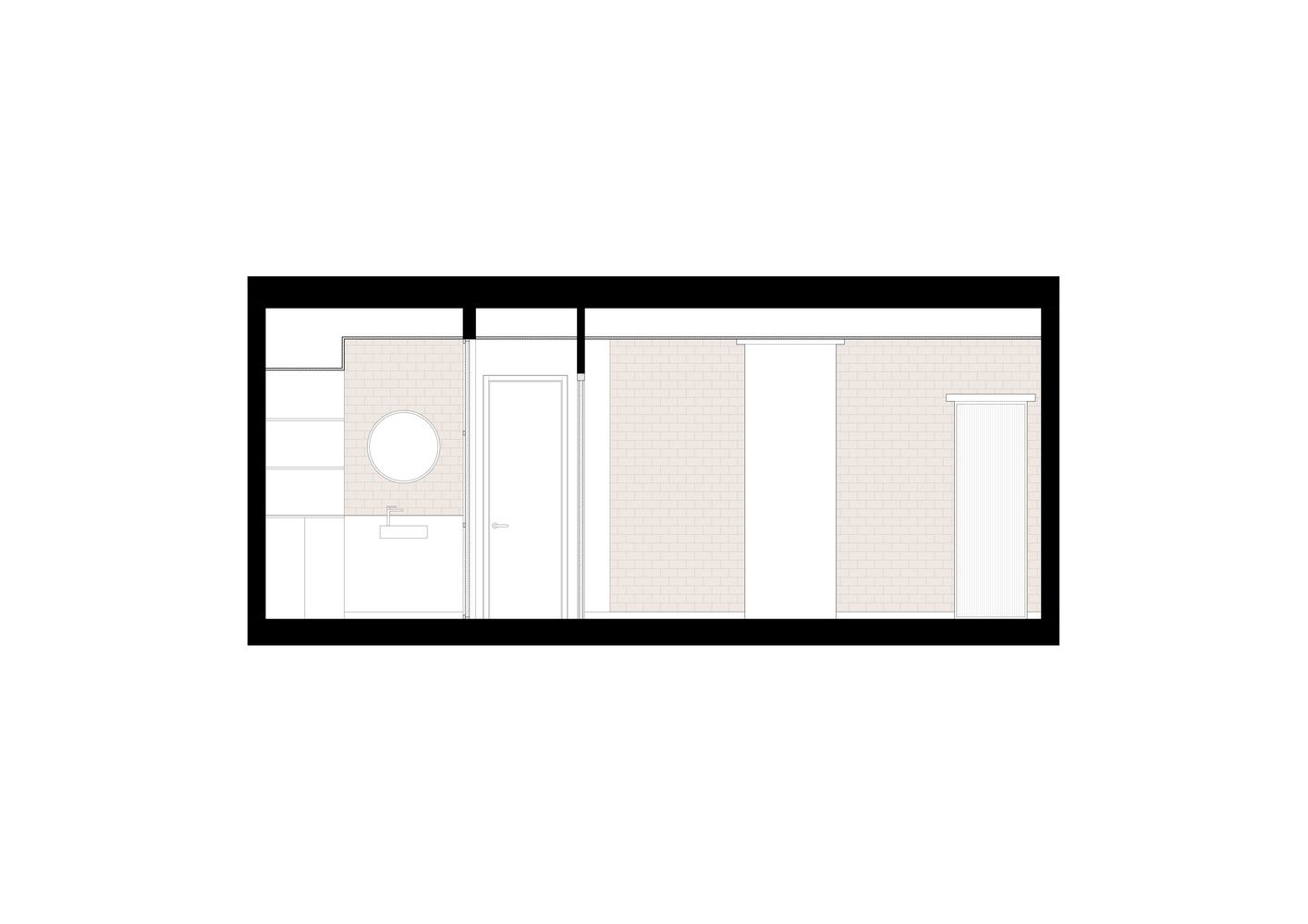 Section drawing showing interior spatial relationships and exposed brick wall locations