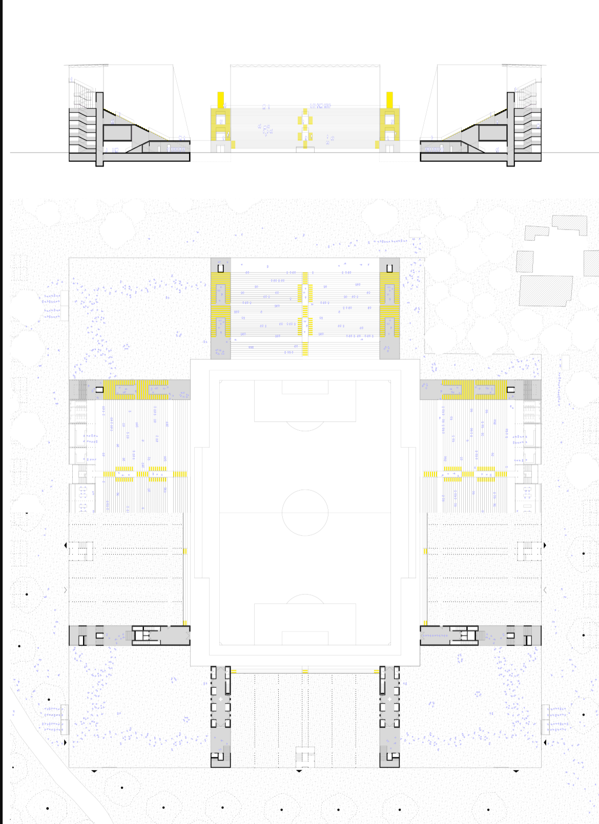 Stadium Floor Plan – Architectural detailing of the multipurpose stadium and its future adaptability.