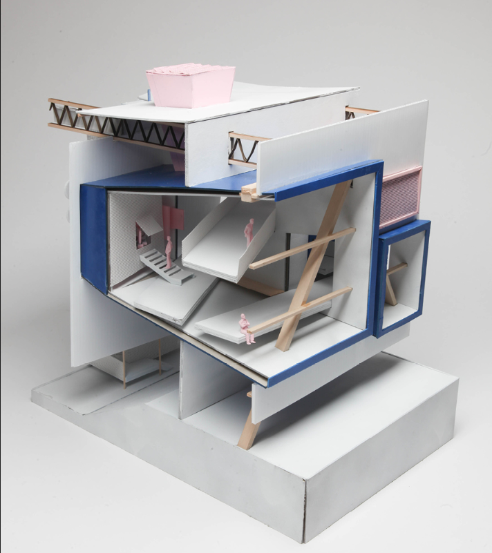 Physical Model Perspective – A sectional model revealing interior circulation and media spaces.