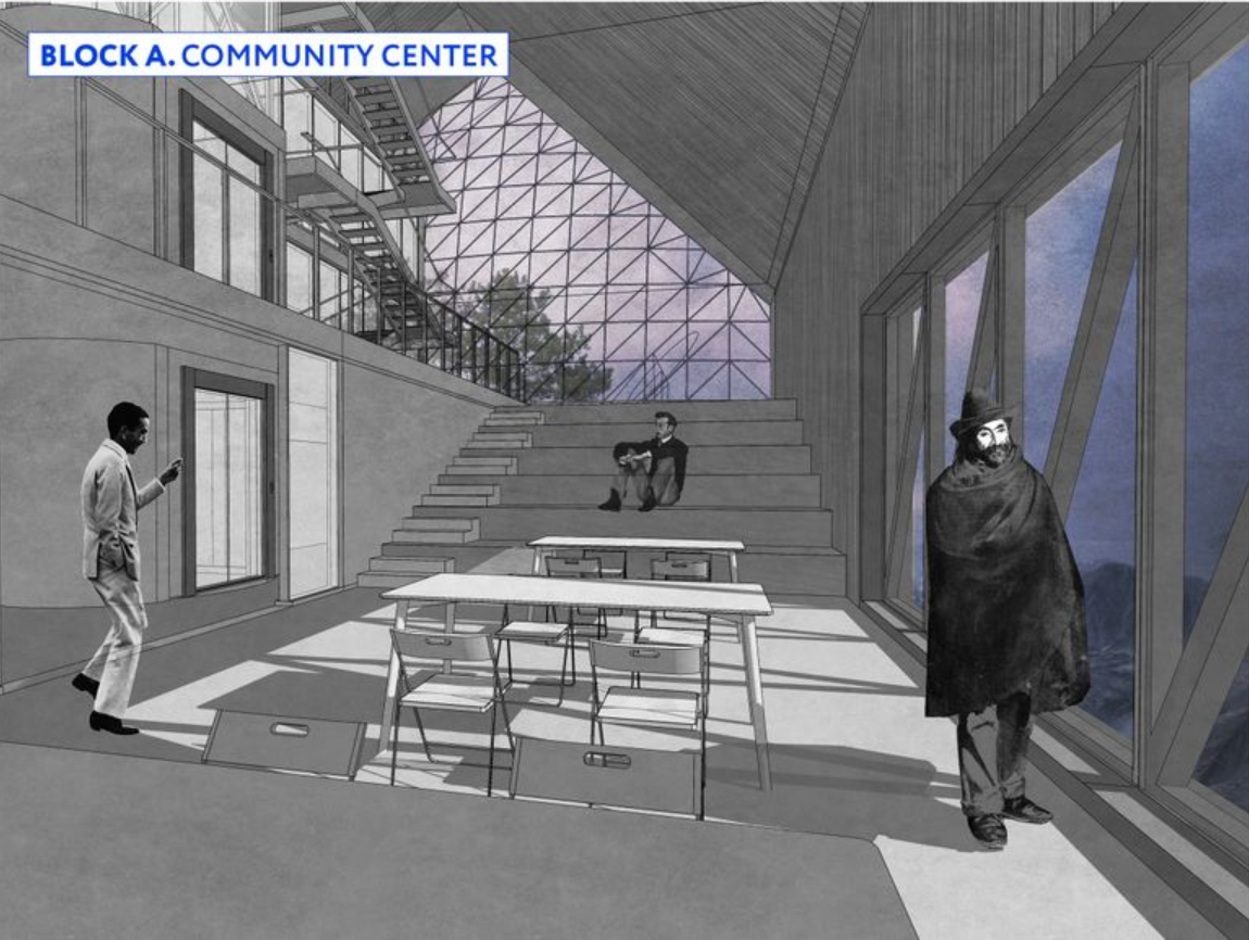 Block A: Community Center – A shared space fostering social interaction and collaboration in the Arctic habitat.