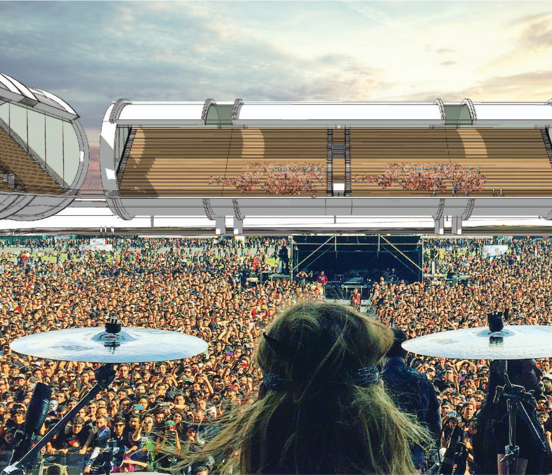 Audience View in Concert Mode – A stadium that adapts to host immersive music festivals and events.
