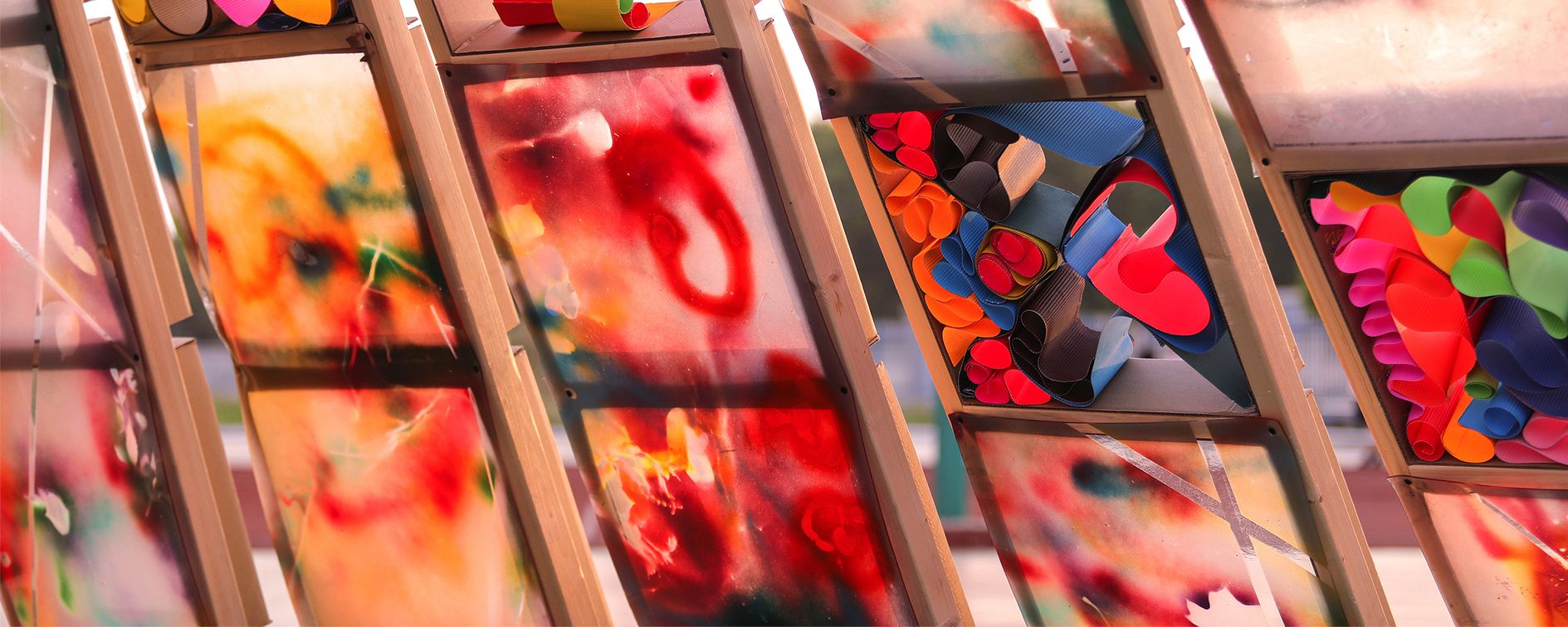 Vibrant colors and creative materials come together in this innovative section of the Hi Ladders High pavilion, designed by local children.