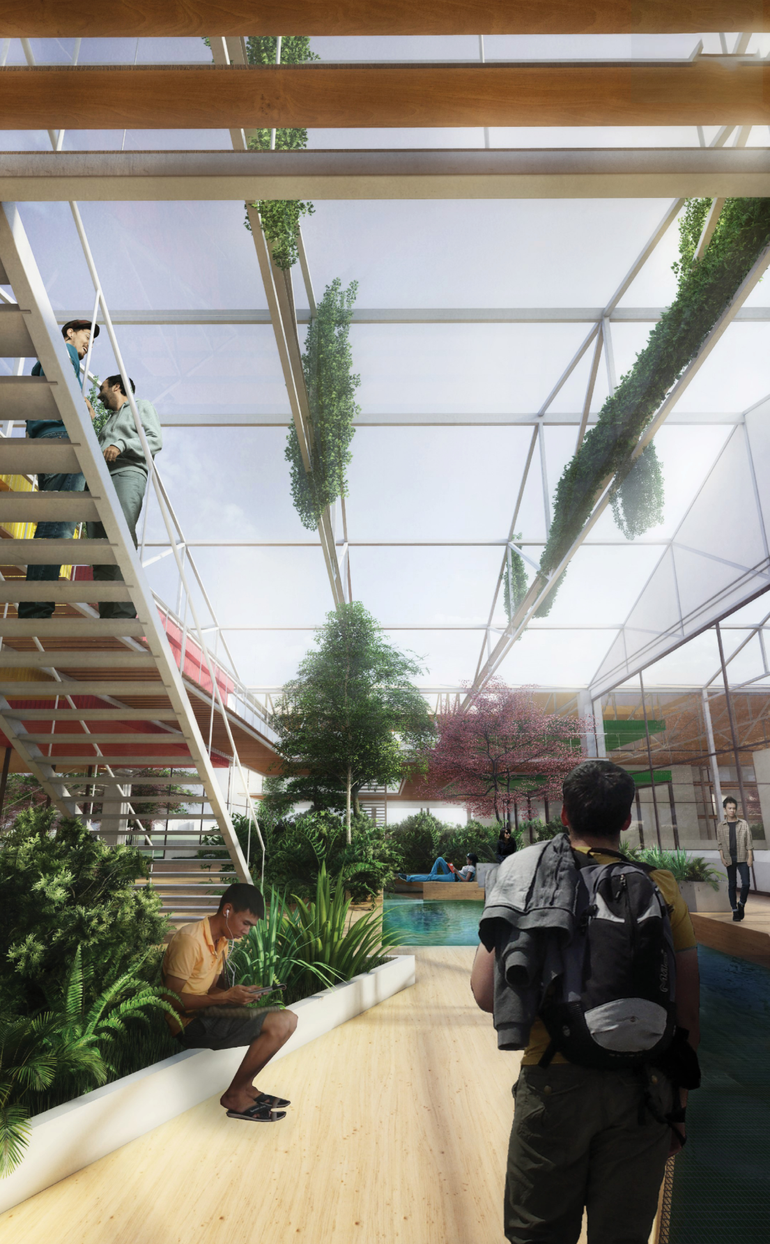 Public Forum – A communal space fostering interaction and reintegration through nature and architecture.
