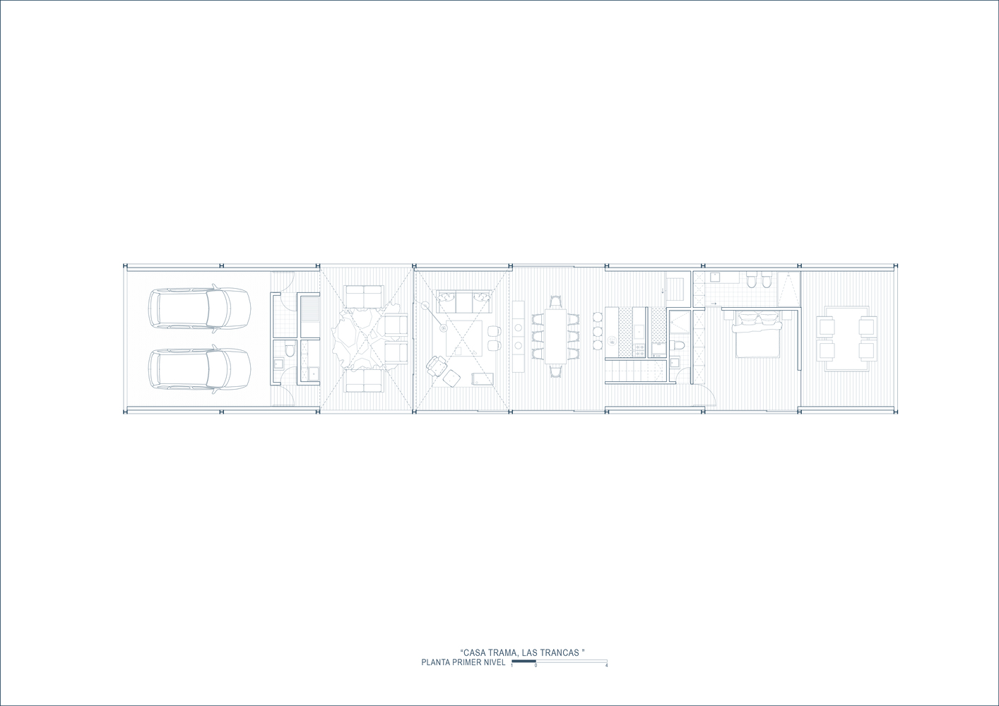 First level floor plan showing garage, living areas and bedroom with dimensions marked above