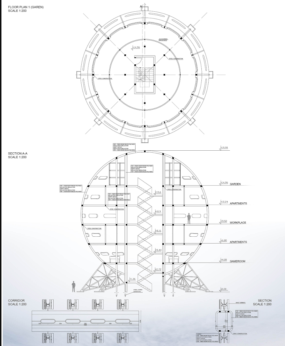 Structural Cross-Section & Corridor Plans – A technical look at the internal layout and connections of the modular units.
