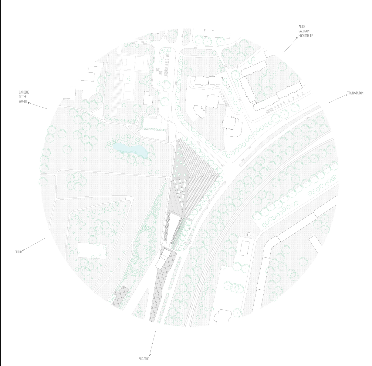 Site Plan – A detailed layout of BAUHAUS.BETA in Hellersdorf, Berlin, integrating urban and green spaces.