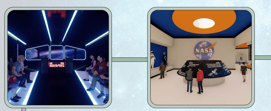 Rocket Simulator & Space Training: Interactive exhibits preparing visitors for an astronaut journey.