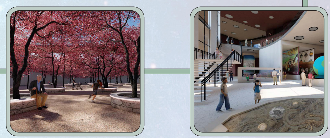 Cherry Blossom Grid & Sustainability Exhibit: A fusion of nature and education, highlighting planetary preservation.