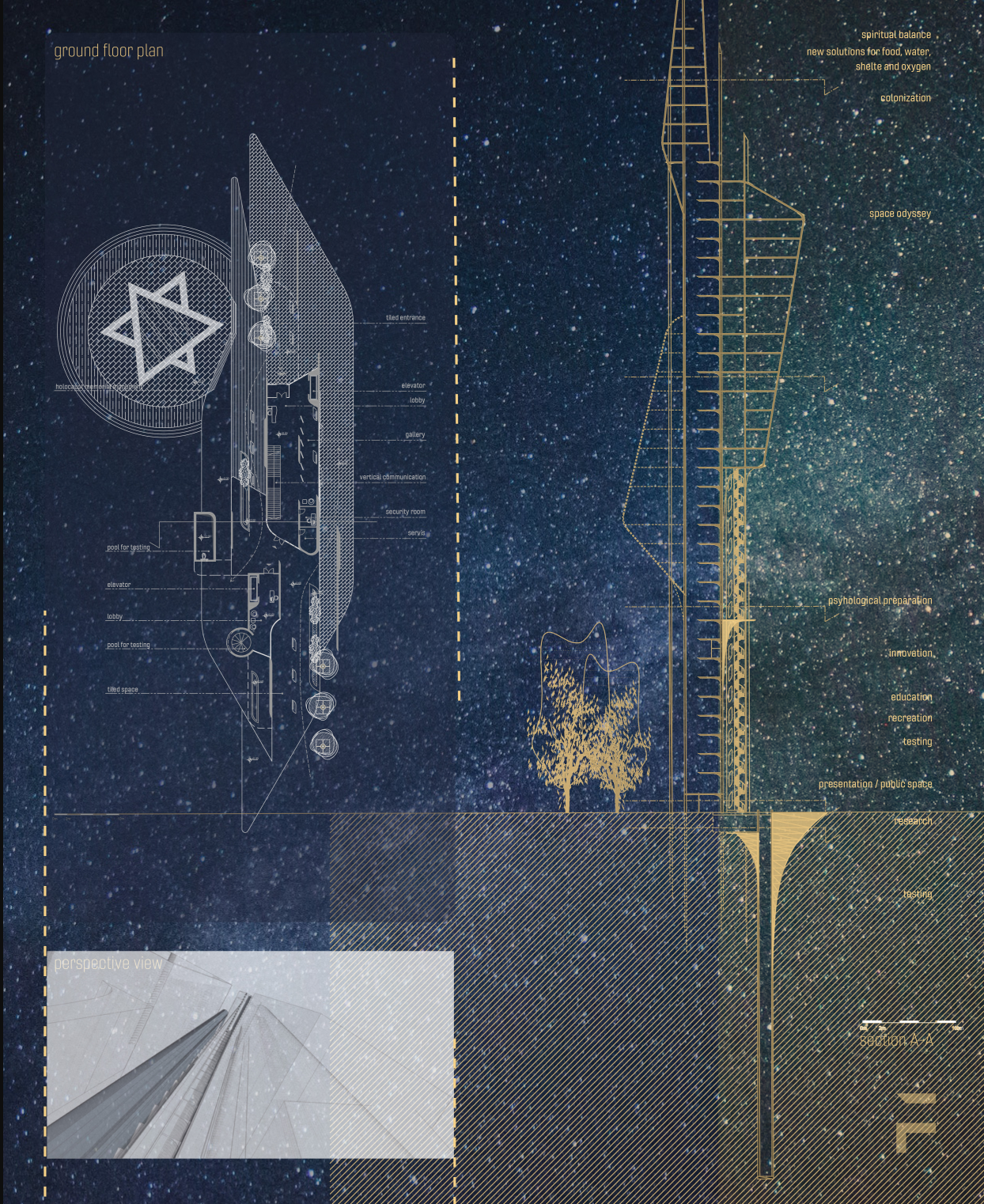 Blueprints & Floor Plan: Detailed technical drawings showcasing the futuristic spatial arrangement.