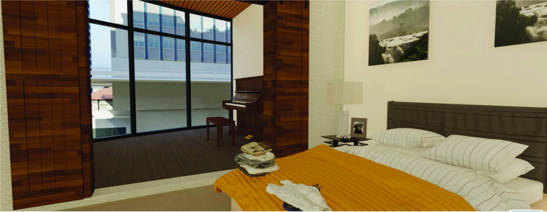 Cozy Artistic Retreat – A serene bedroom with warm textures and natural lighting.