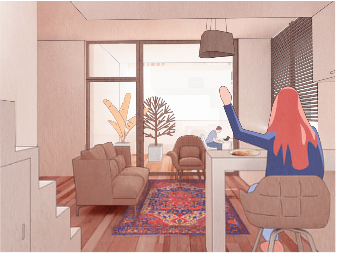 Interior Harmony – A warm, modular living space fostering connectivity and adaptability for modern residents.