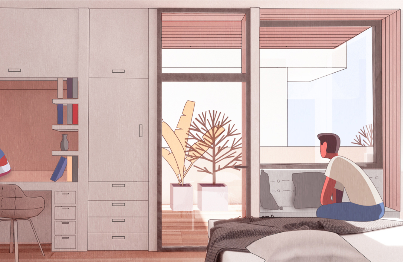 Tranquil Bedrooms – Personalized living units with a connection to nature for relaxation and productivity.