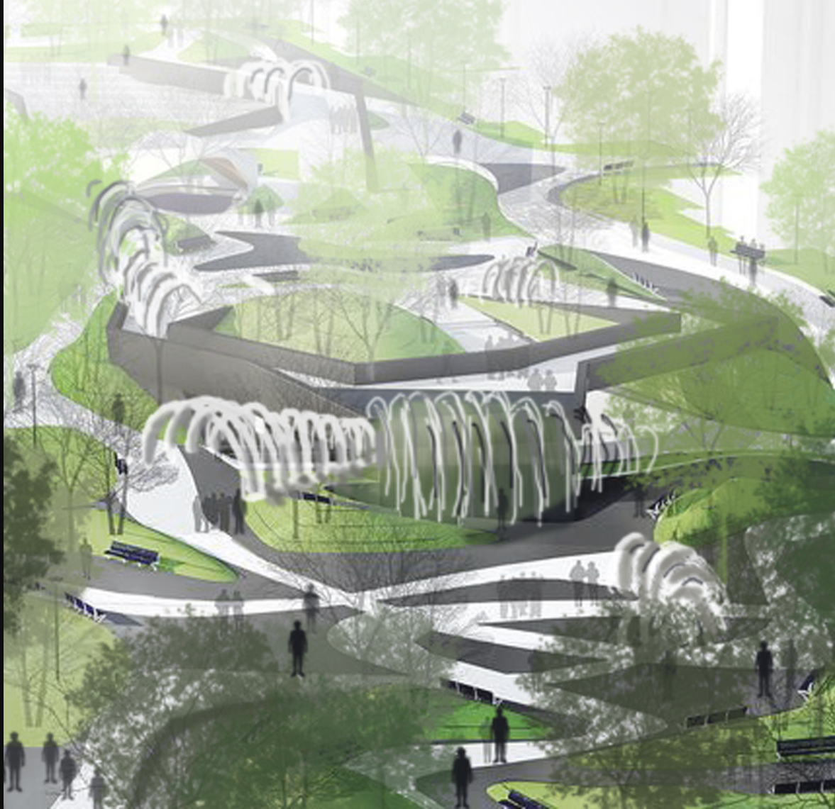 Layered Green Walkways – An evolving park structure that grows over time, embodying perpetual memory.