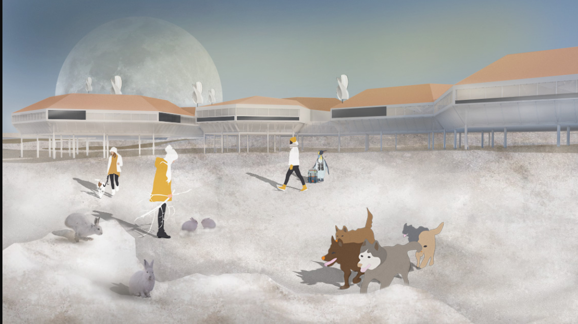 Arctic Community Life – A futuristic vision of daily life in Helicom Habitat, fostering human and animal coexistence in an extreme climate.