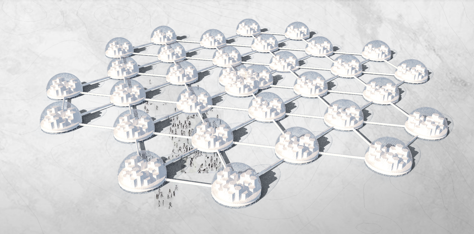 Interconnected Dome Network – A large-scale vision of clustered domes forming a self-sustaining Arctic settlement.