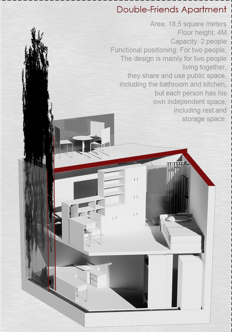 Double-Friends Apartment – Shared yet independent living, fostering community and privacy.