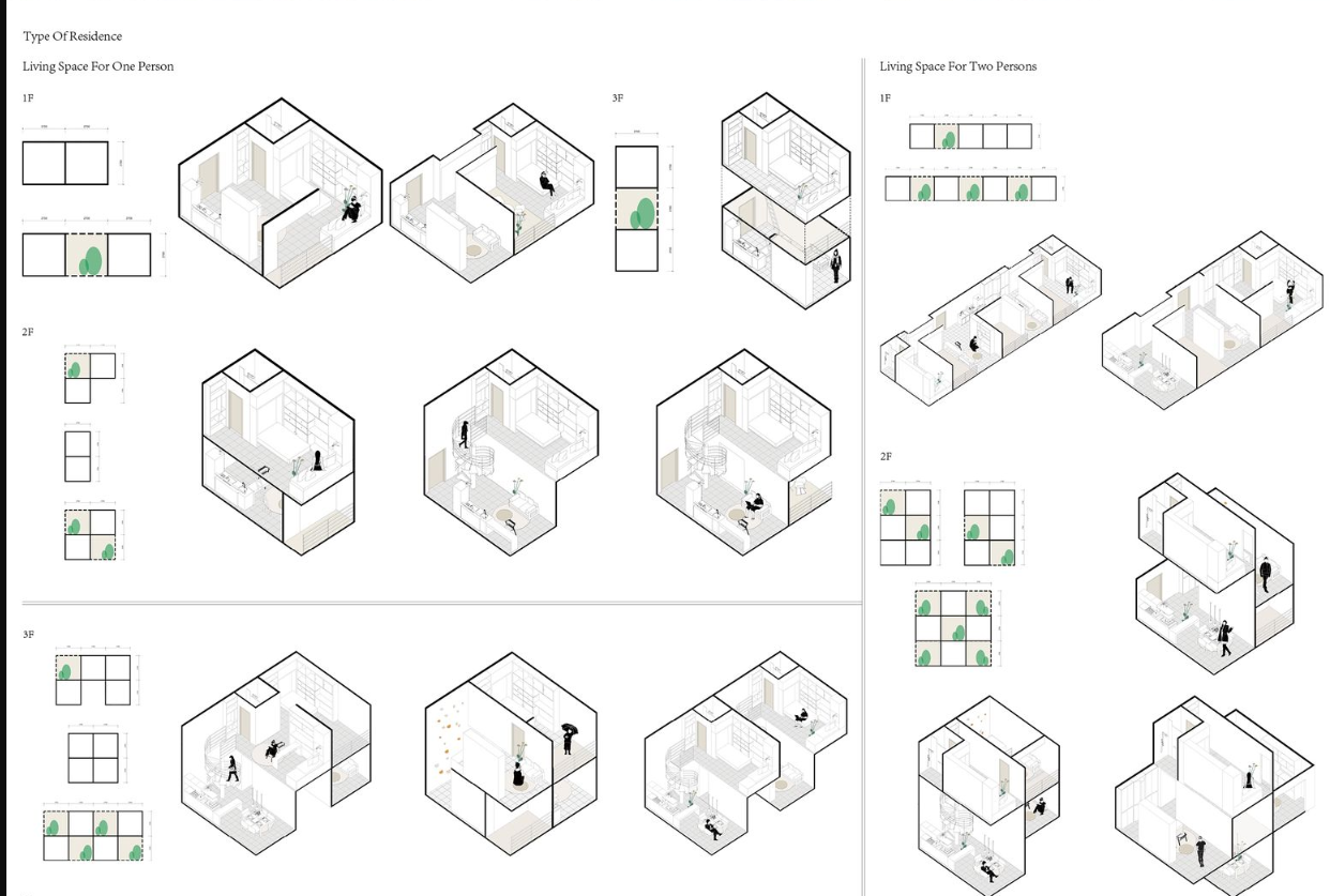 Residential Unit Designs – Flexible housing layouts optimized for single and shared occupancy.