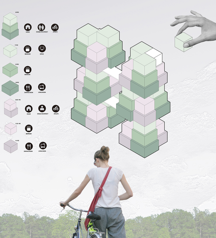 Modular Unit Configuration – A visual representation of flexible housing modules, emphasizing adaptability and efficient space use.