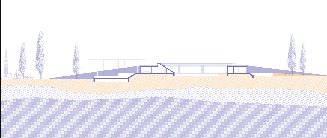 Sectional Perspective of the School – A side view illustrating the integration of the school with the natural landscape.