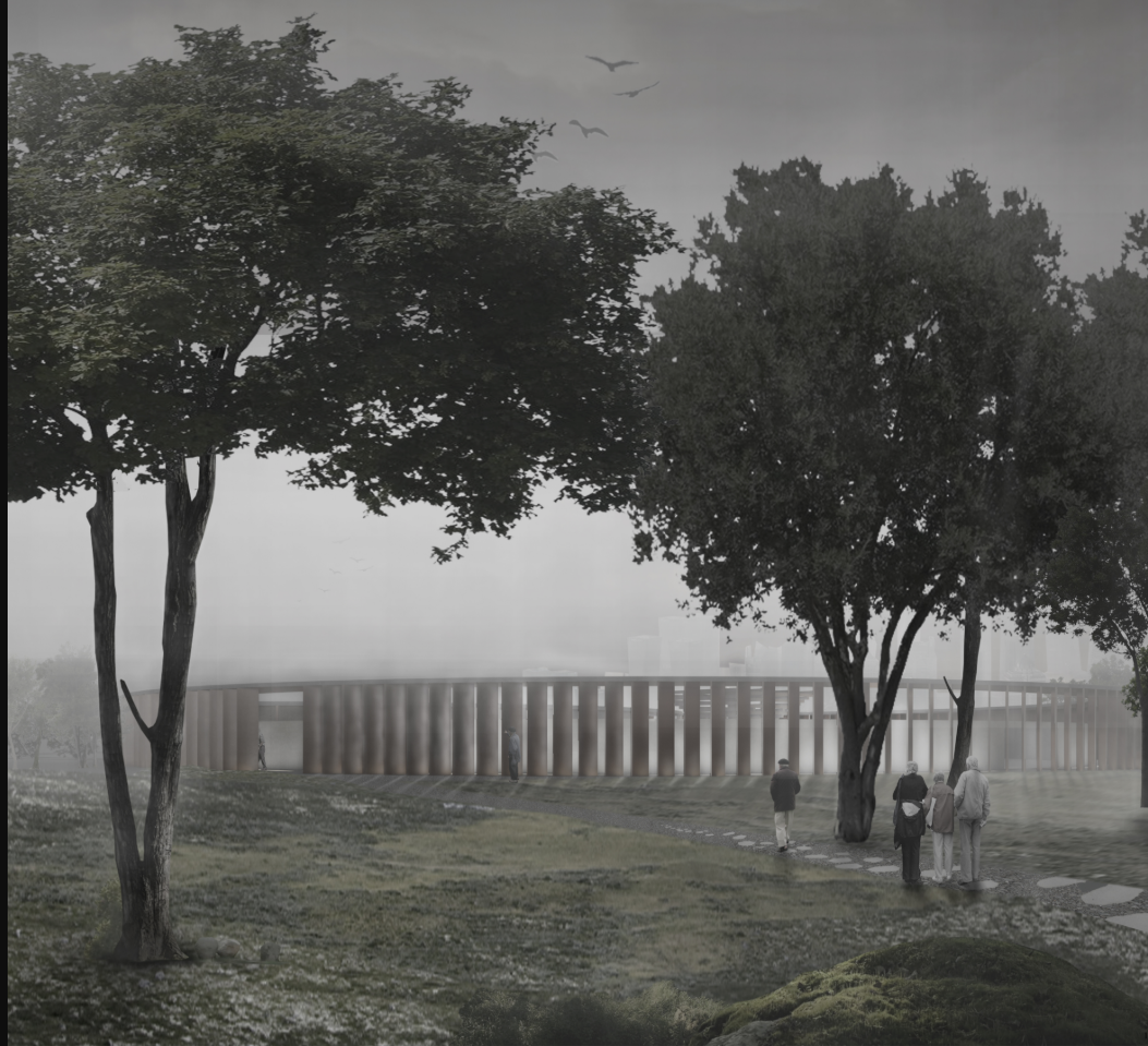 A Path to Reflection – Visitors Walk through the serene landscape toward the memorial, embraced by nature and architectural harmony.