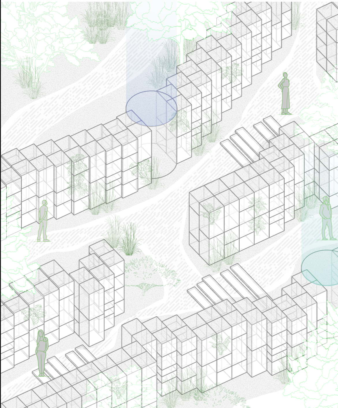 Conceptual Cemetery Layout – A modular memorial landscape blending nature and architecture for a sustainable burial space.