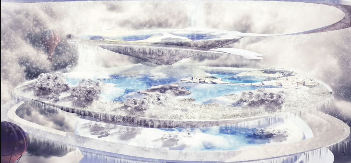 Layered Water Cemetery Concept – A futuristic vision of sustainable, water-integrated memorial spaces.