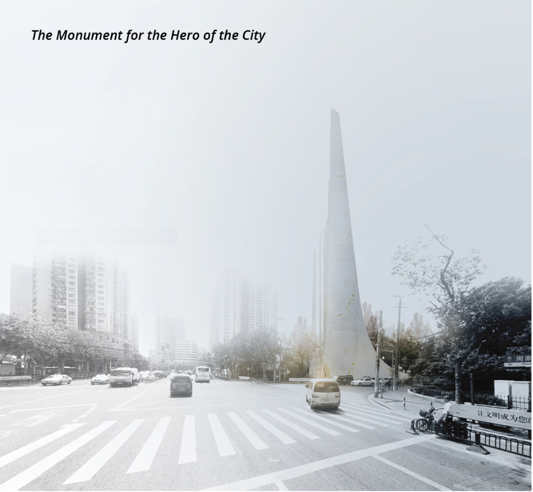  City Intersection & Monument View A towering urban landmark stands as a tribute to the silent heroes of the city. 